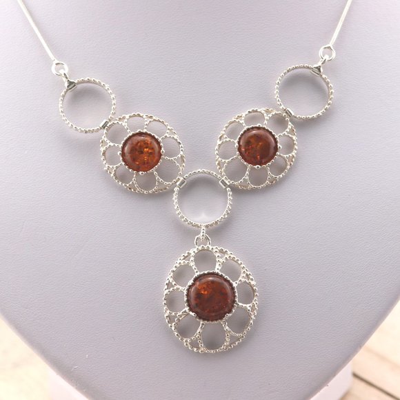 Sterling silver necklace, silver necklace with natural Baltic amber - Picture 4 of 12